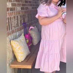 Crown and ivy pink ruffled collar maxi